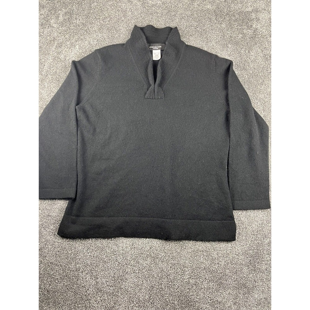Jones New York Cashmere Sweater Black Medium V-Neck Long Sleeve Women Pullover